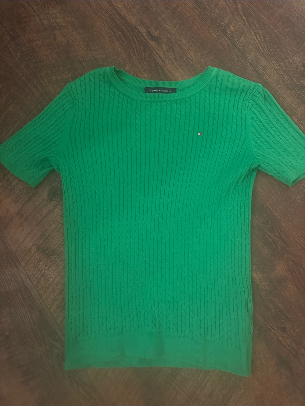 Tommy Hilfiger Bright Green Cable Knit Short Sleeve Top